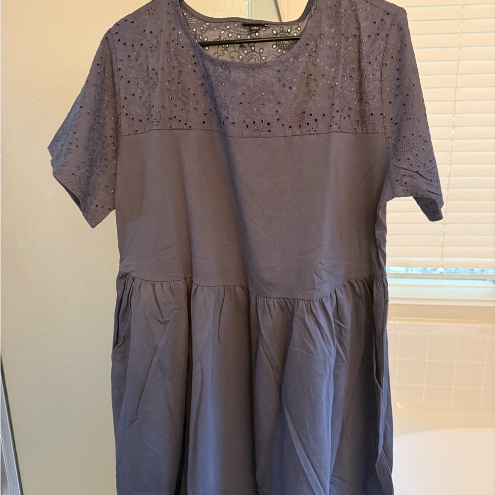 Torrid Gray Eyelet Short Sleeve Dress